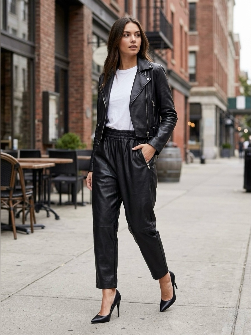 ASOS DESIGN Black Faux Leather Tapered Jogger Pants Size 12 Zipper Pockets - Picture 2 of 11